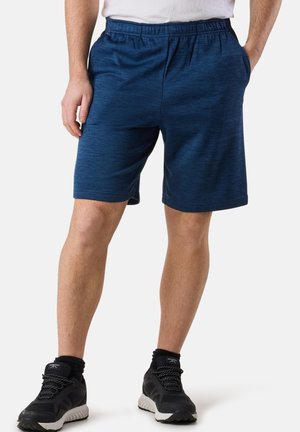 Marineblauwe sportshorts met een elastische tailleband, een comfortabele pasvorm en zijzakken, gemaakt van een gestructureerde, ademende stof.
