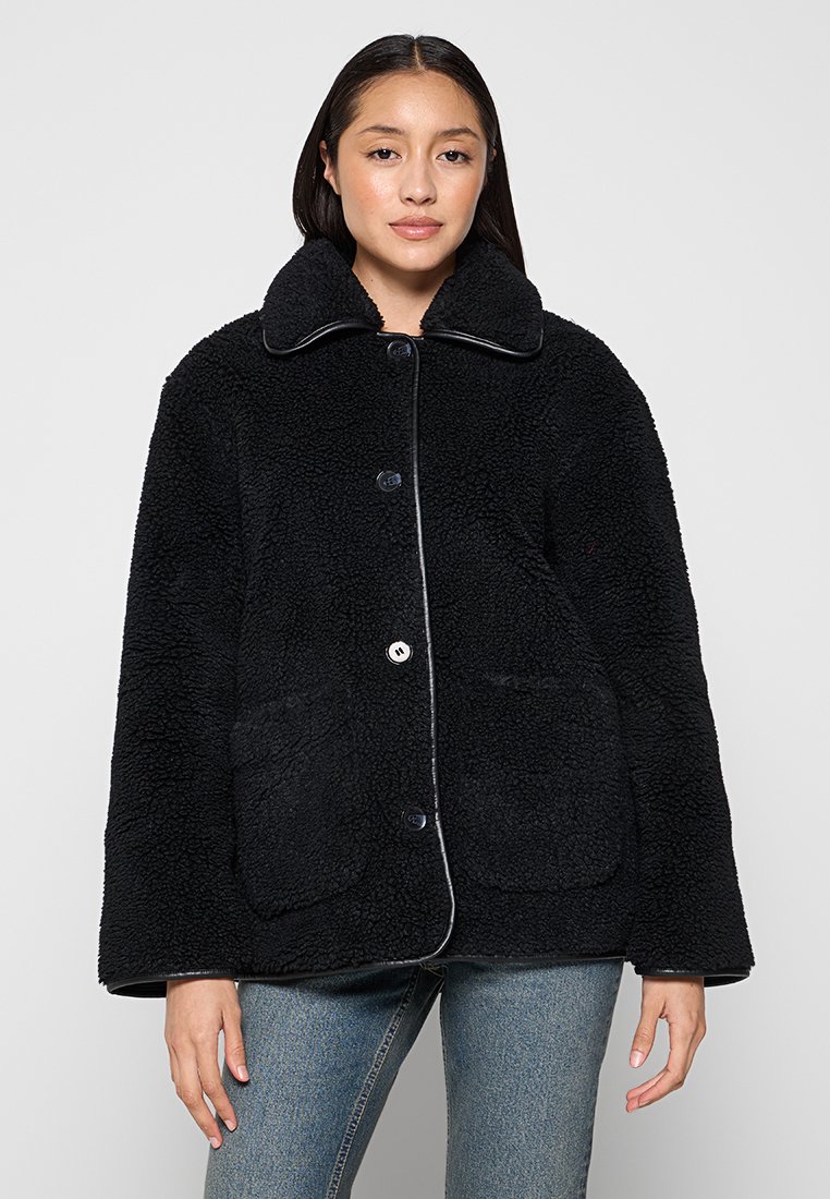 Monki Fleecejas blauw gemêleerd