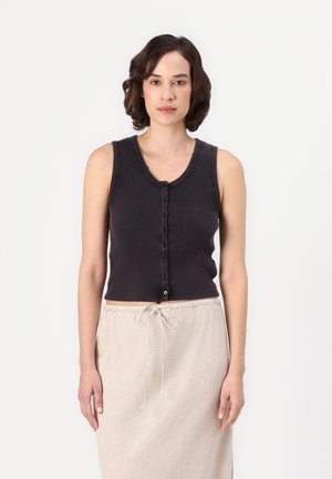 CROP BUTTON FRONT - Top - black