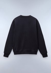 Zwarte sweatshirt met een ronde halslijn, geribbelde mouwen en zoom. Zachte textuur, minimalistisch ontwerp, geen zichtbare patronen of hardwaredetails.