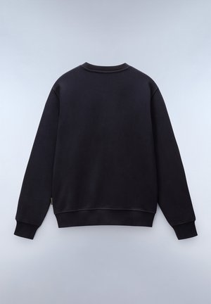 Schwarzes Sweatshirt mit rundem Halsausschnitt, gerippten Bündchen und Saum. Weiche Textur, minimalistisches Design, keine sichtbaren Muster oder Hardware-Details.