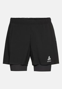 Zwarte sportshorts met een elastische tailleband, voorzien van meshpanelen en een binnenvoering. Logo gedrukt aan de linkerkant onderaan.
