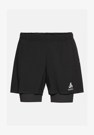Schwarze Sportshorts mit elastischem Bund, ausgestattet mit Netzeinsätzen und einem inneren Futter. Logo auf der unteren linken Seite aufgedruckt.