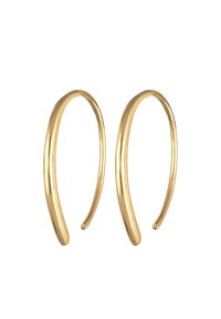 Boucles d'oreilles en or avec une finition lisse et polie. Elles présentent un design mince et circulaire avec des extrémités ouvertes et une apparence légère.