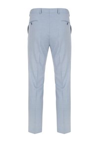 Jasnoniebieskie spodnie o dopasowanym kroju z teksturowanym splotem, z dwoma tylnymi kieszeniami i smukłym fasonem. Zaprojektowane z talią o średnim wzroście.