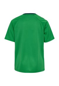 Grön kortärmad t-shirt tillverkad av mjukt, lätt tyg; har en rundad halsringning och raglanärmar för komfort.