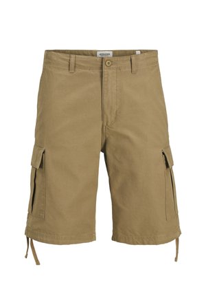 Khaki cargo shorts med to sidelommer, justerbare snore og et standart liv. Fremstillet af bomuldsstof.