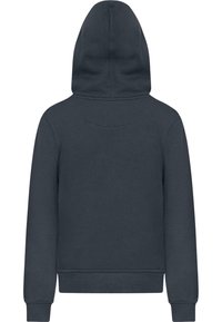 Sudadera gris oscuro con un bolsillo tipo canguro en la parte frontal, puños y bajo acanalados. Cuenta con capucha con cordón y un acabado suave y texturizado.