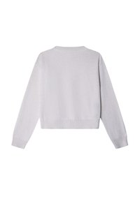Maglione grigio chiaro a cropped con collo e polsini a costine. Tessuto in maglia morbida con spalle scese per una vestibilità rilassata.