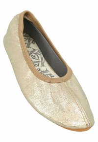 Goldfarbene metallische Ballerinas mit strukturierten Oberflächen, runder Zehenpartie und elastischem Abschluss. Das Innere verfügt über eine gemusterte Innensohle.