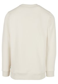 Hele kreemika sweatshirt pehmest puuvillasegust, millel on ümar kaelus ja soonikkoes varrukate mansetid. Sile tekstuur ja ühelt poolt mugav lõige.