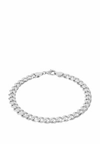 Bracciale in argento con maglie intrecciate, finitura liscia, chiusura a gancetto e una superficie elegante e riflettente.