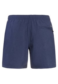 Donkerblauwe zwembroek voor mannen met elastische tailleband en ritssluiting op het achterzakje aan de rechterkant.