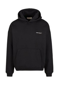 Black cotton hoodie with a front pocket, a drawstring hood, and ribbed cuffs. Features subtle white "Another Cotton" logo on the chest.
