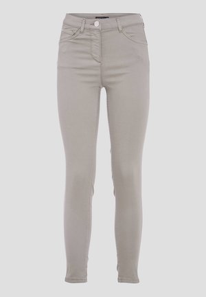 Lichtgrijze skinny jeans van zacht denim, met een ritsluiting, vijf zakken en subtiele stikdetails.