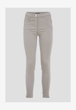 Hellgraue Skinny-Jeans aus weichem Denim, mit Reißverschluss, fünf Taschen und subtilen Stickdetails.