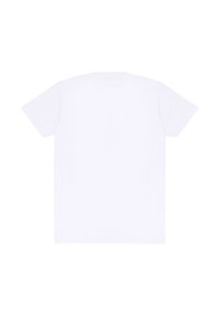 Camiseta de algodón blanca con un corte clásico, mangas cortas y una textura suave. Sin impresiones ni patrones visibles en la parte posterior.