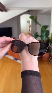 Χέρι κρατά γυαλιά ηλίου Ralph με σχέδιο χελώνας μέσα σε κλειστό χώρο, με θολό φόντο που περιλαμβάνει φυτά, ξύλινο πάτωμα και έπιπλα.