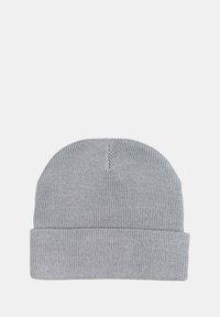 Berretto in maglia grigio con risvolto pieghevole, caratterizzato da una texture a costine e un design senza cuciture sulla parte superiore. Adatto per un abbigliamento casual e per il calore.