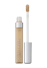 Correcteur Perfect Match de L'Oréal Paris dans un tube transparent avec un capuchon argenté. Comprend un applicateur blanc. Couleur beige clair.