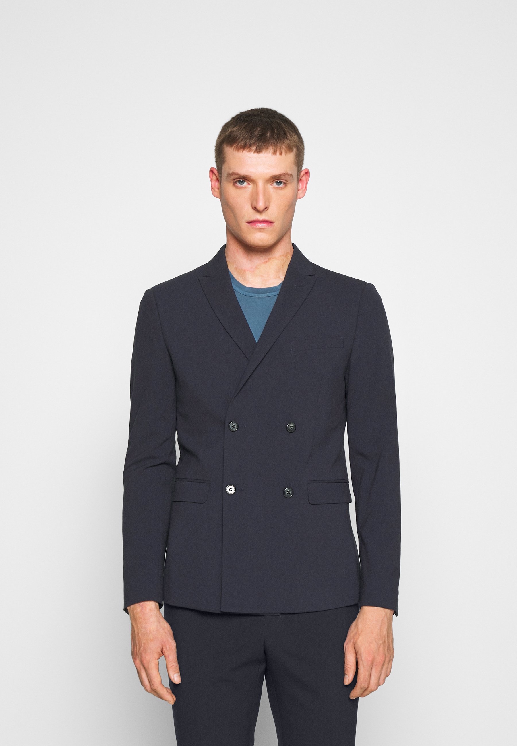 dark navy double breasted suit