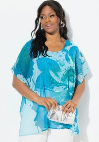 Ulla Popken DOUBLE ÉPAISSEUR DÉCOLLETÉ ROND MANCHES COURTES IMPRIMÉ À FLEURS - Camicetta - royal blue