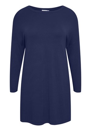 Jūras spēku garajām piedurknēm tunika mīkstā dzijas materiālā ar plašu apkakli un brīvu piegriezumu, ar nedaudz izliekta apakšmalu.