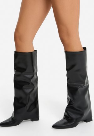 Bershka, FOLD-OVER HIGH-HEEL - BOOTS - Bottes - black