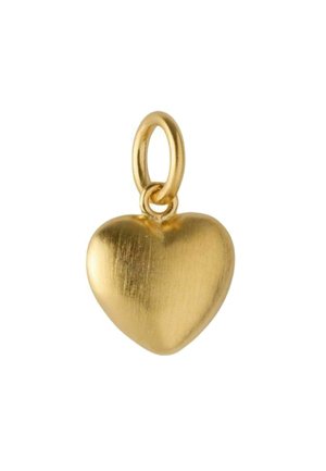 Small smooth gold heart-shaped pendant with a polished oval bail for attaching to a chain or bracelet.