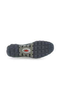 Zwarte rubberen zool met een getextureerd rasterpatroon, grijze accent in het midden en een rood-wit "rollingsoft" logo.