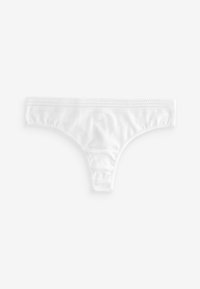 String en coton blanc avec une fine taille, texture lisse et design minimaliste, présentant un délicat accent en dentelle en haut.