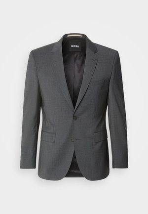 Sivina elegantna blazer jakna z izrezanimi klapkami, zapiranje na en gumb, dvema sprednjima žepoma in gladkim notranjim oblazinjenjem.
