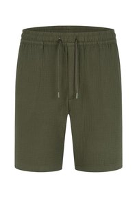 Olivengrønne shorts lavet af tekstureret stof. Har en elastisk talje med snore til justerbar pasform. Enkel, lige snit design.