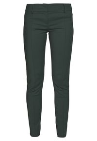 Smal passform byxor i mörkgrön tyg, med en slät yta, framfickor och dragkedjestängning med bältesöglor.