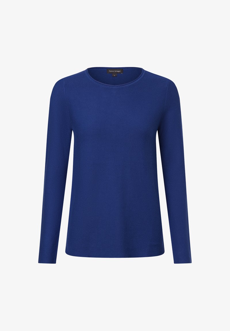 Langärmliges Hemd in Königsblau; aus strukturiertem Stoff, mit Rundhalsausschnitt und taillierter Silhouette ohne sichtbare Hardware.