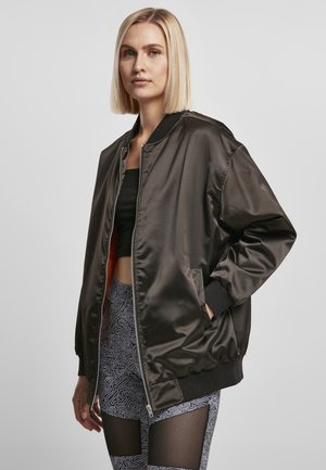 LADIES OVERSIZED SATIN BOMBER JACKET - Bomber Jacket - black