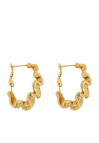 Boucles d'oreilles en or en forme de créole avec un design ondulé et texturé. Dotées d'un fermoir sécurisé, elles mesurent environ 3 cm de diamètre.