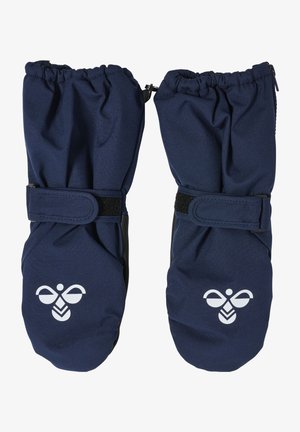 Marina vattentäta vantar i hållbart tyg, med elastiska mudd och en kardborreband. Vit logotyp tryckt på handflatorna.