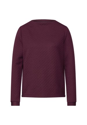 Burgundyröd sweatshirt med lång ärm, texturerat mönster, rund halsringning och ribbade muddar. Mjuk kvalitet, avslappnad passform, minimalistisk design.