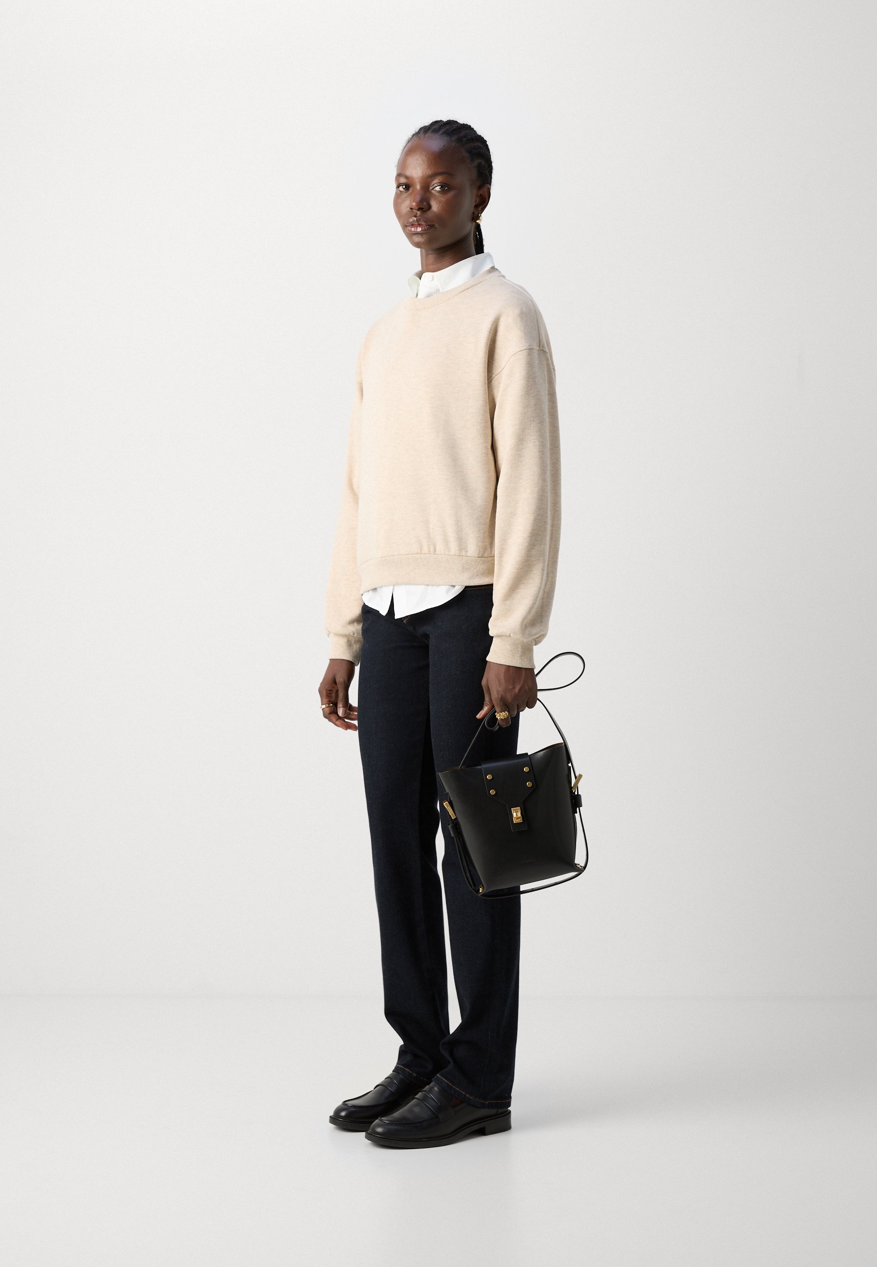 売れ筋商品|||アンナフィールド パーカー・スウェットシャツ レディース アウター Basic crew neck with rib - Sweatshirt - mottled beige SRCWOOLCREWNECKCREAM_WHITE-1.