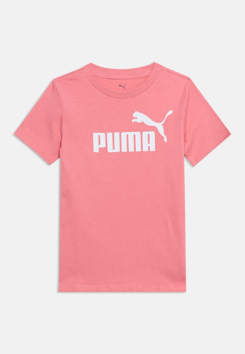 Ροζ T-shirt με κοντά μανίκια, λευκό λογότυπο Puma και γραφικό του αλπικού πάνθηρα που πηδά, στο κέντρο του στήθους.