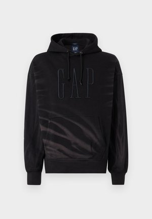 Must puuvillane kapuutsiga dressipluus, esiküljel konnakotiga, kapuutsi nööriga ja suurelt reljeefse "GAP" logoga rinnal.