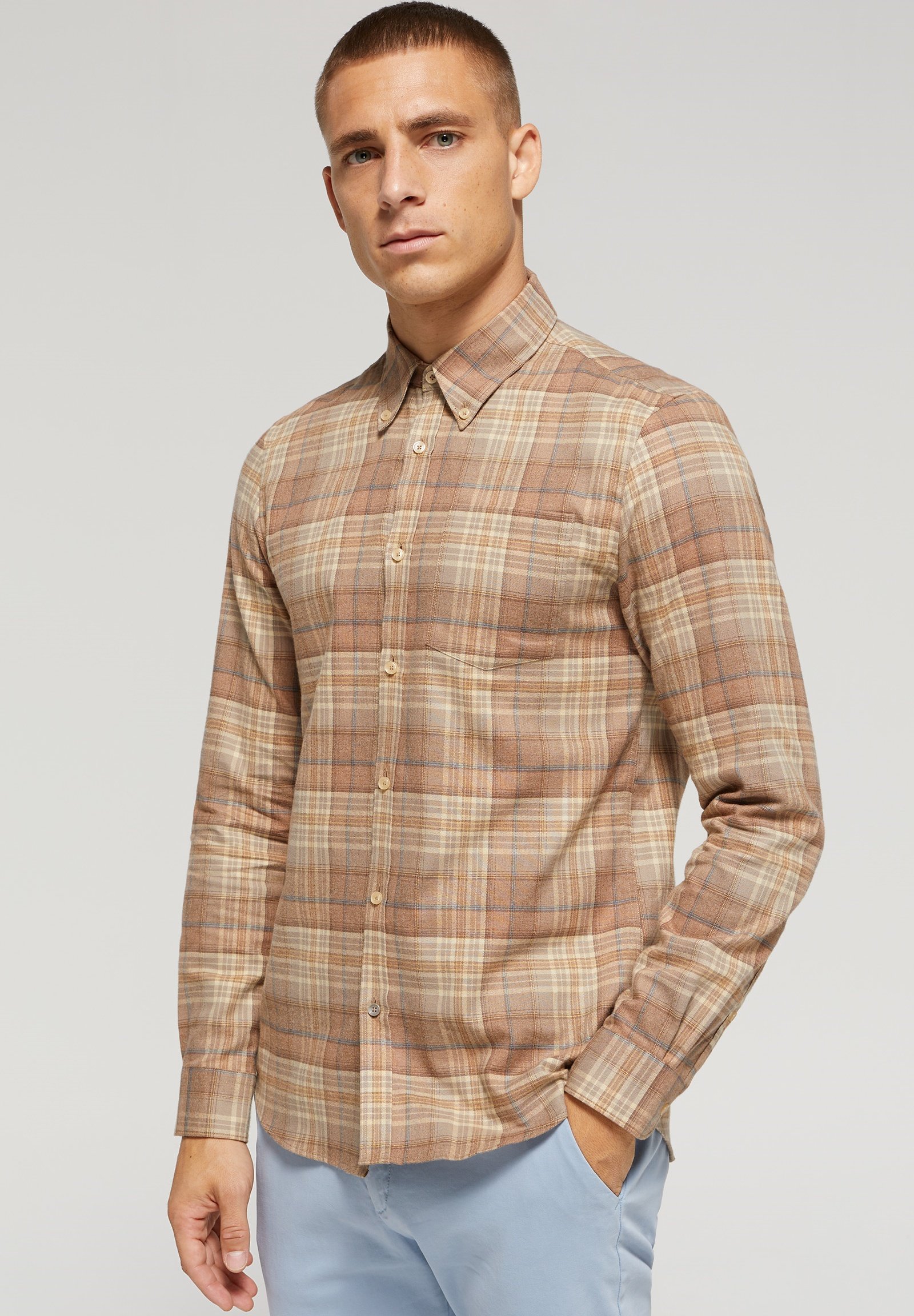 Camel Active Camicia Uomo In Flanella A Quadri, Maniche Lunghe, Con Logo Ricamato
