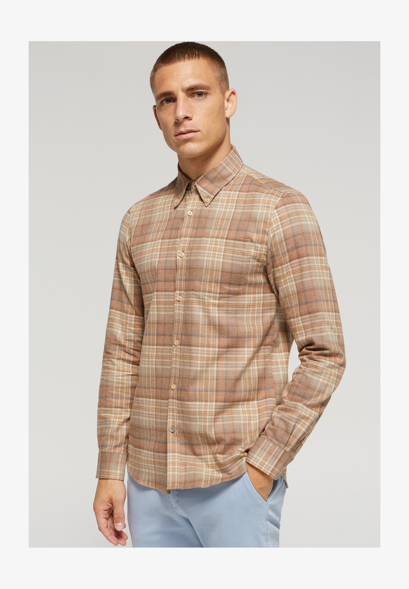 Camel Active Camicia Uomo In Flanella A Quadri, Maniche Lunghe, Con Logo Ricamato