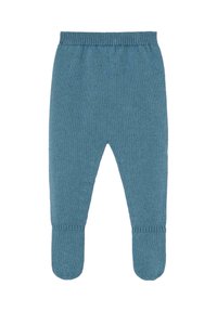 Leggings pour bébé tricotés dans une douce couleur bleue, avec une taille côtelée, un design avec pieds et une texture extensible pour le confort et la liberté de mouvement.