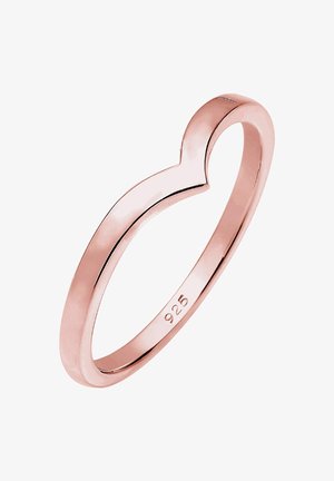 Rose gold sterlingsølv ring med et subtilt bølgedesign, stemplet "925" indeni, poleret finish, minimalistisk og elegant stilring.
