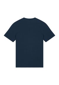 Navyblaues T-Shirt mit kurzen Ärmeln aus glattem Baumwollstoff. Verfügt über ein klassisches Rundhalsausschnitt-Design mit einem schlichten Rücken und gleichmäßigen Nähten.