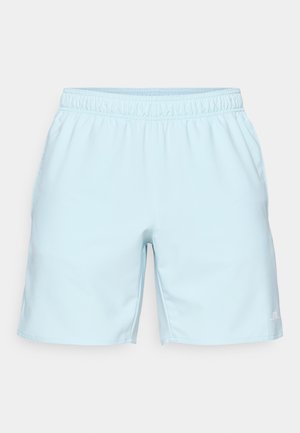 Svetlo modri atletski kratki hlače z elastičnim pasom, ravnimi šivi in majhnim logotipom na spodnji desni strani. Gladka, lahka tkanina.