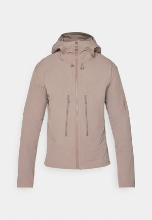 Gaišbeidzis džemperis ar kapuci, ar rāvējslēdzēju priekšā, divām krūšu kabatām un nemanāmu zīmola logotipu uz piedurknes. Gluda auduma tekstūra.