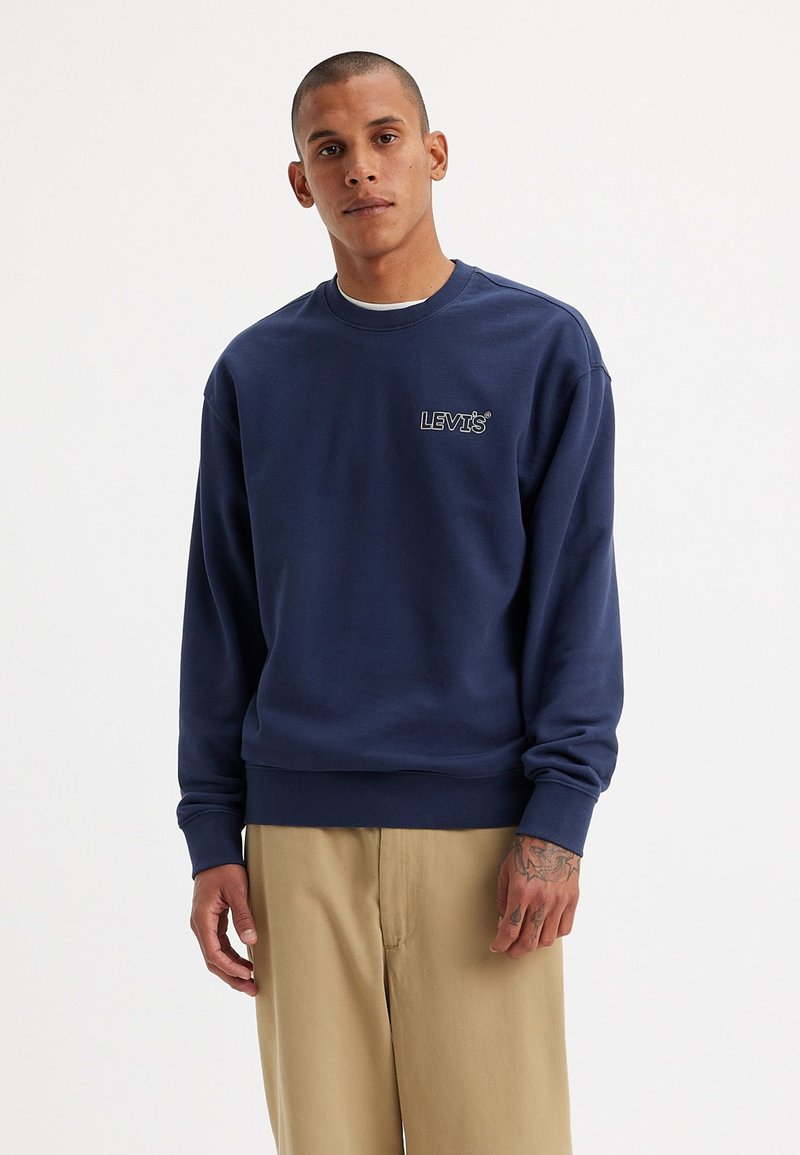 Felpa Levi's blu navy in cotone, con collo tondo, maniche lunghe e un piccolo logo sul petto. Tessuto liscio, design casual.